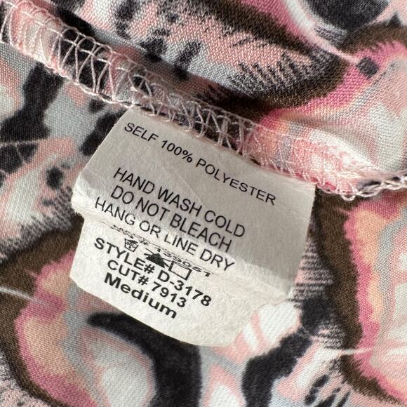 Pants Store Pink Feather Peacock Print Mini Dress Size Medium High Neck Halter - Picture 7 of 9